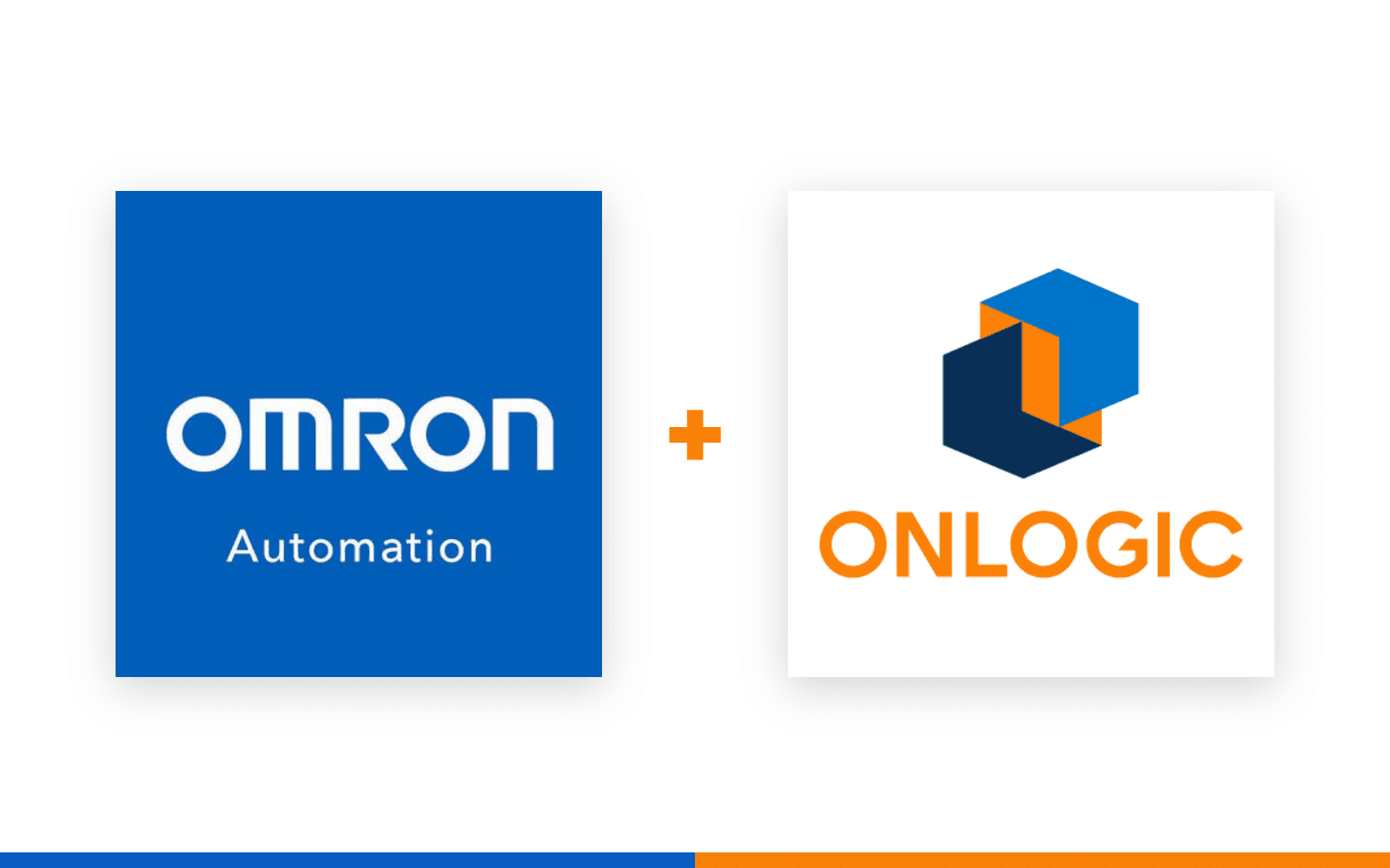 The OMRON Automation logo and the OnLogic logo side by side, joined by a plus sign