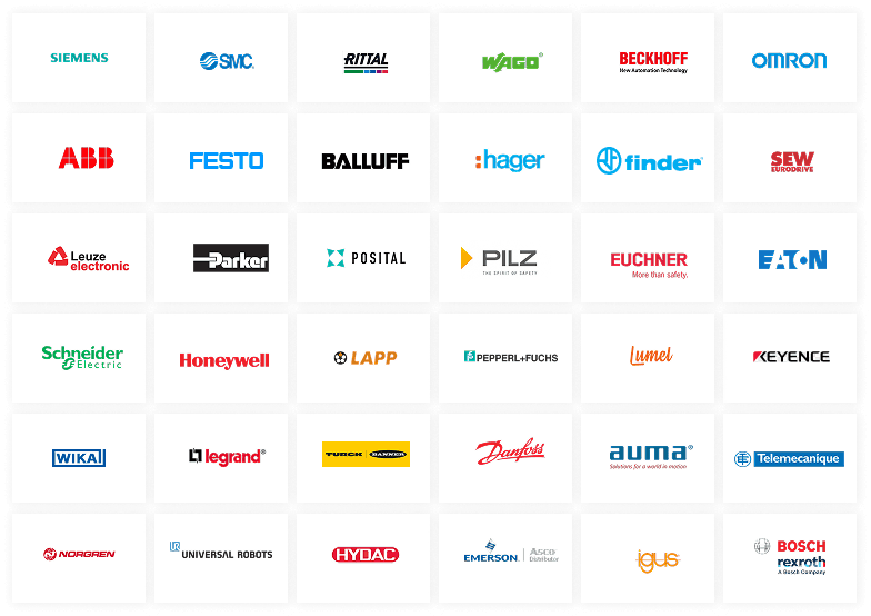 Supplier brands — Siemens, SMC, Rittal, WAGO, Beckhoff, Omron, ABB, Festo, Keyence and more